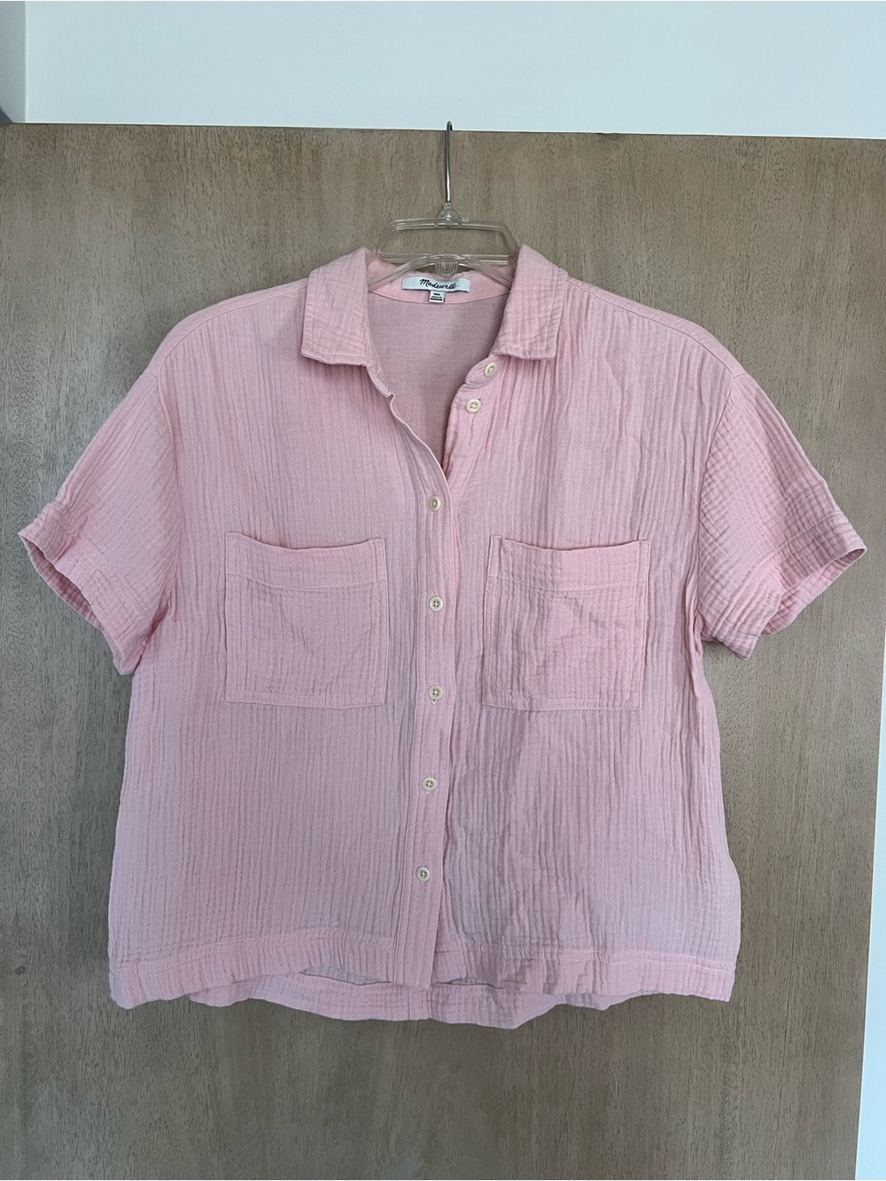 Madewell Light Pink Short-Sleeve Button-Up Shirt - Casual Cotton Gauze